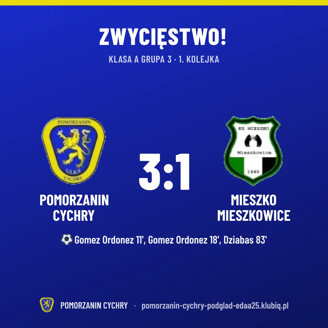 Pomorzanin Cychry 3:1 Mieszko Mieszkowice